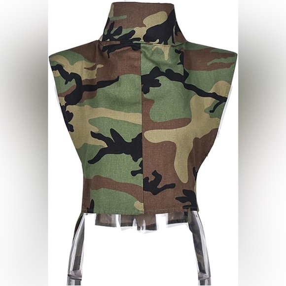xxxiticat Women’s Camo High Neck Sleeveless Hollow Out Cropped Top - Picture 1 of 5